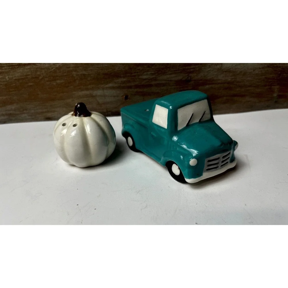 Ceramic Pumpkin Salt And Pepper Shaker Set Teal Truck Decor